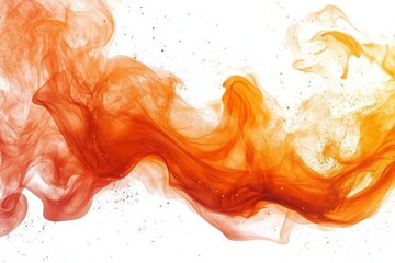 Vibrant orange smoke swirling in an artistic display against a white background