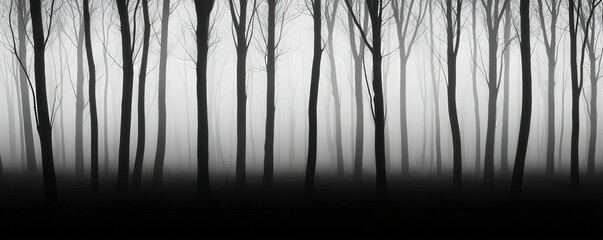 Obraz premium pm 2.5 particles impact concept. Misty forest silhouette with dark trees against a light background.