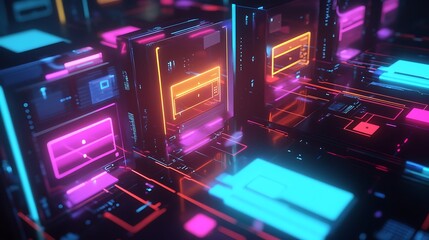 Neon data flow in abstract digital cyberspace