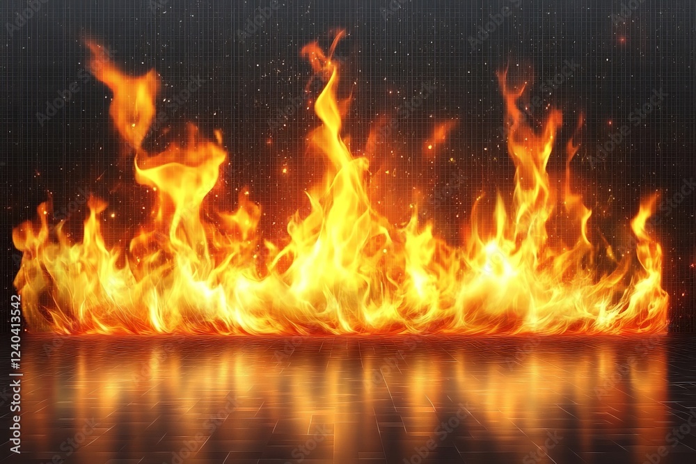 Aufkleber flames dance in bright orange and yellow against a dark background creating a mesmerizing visual dis