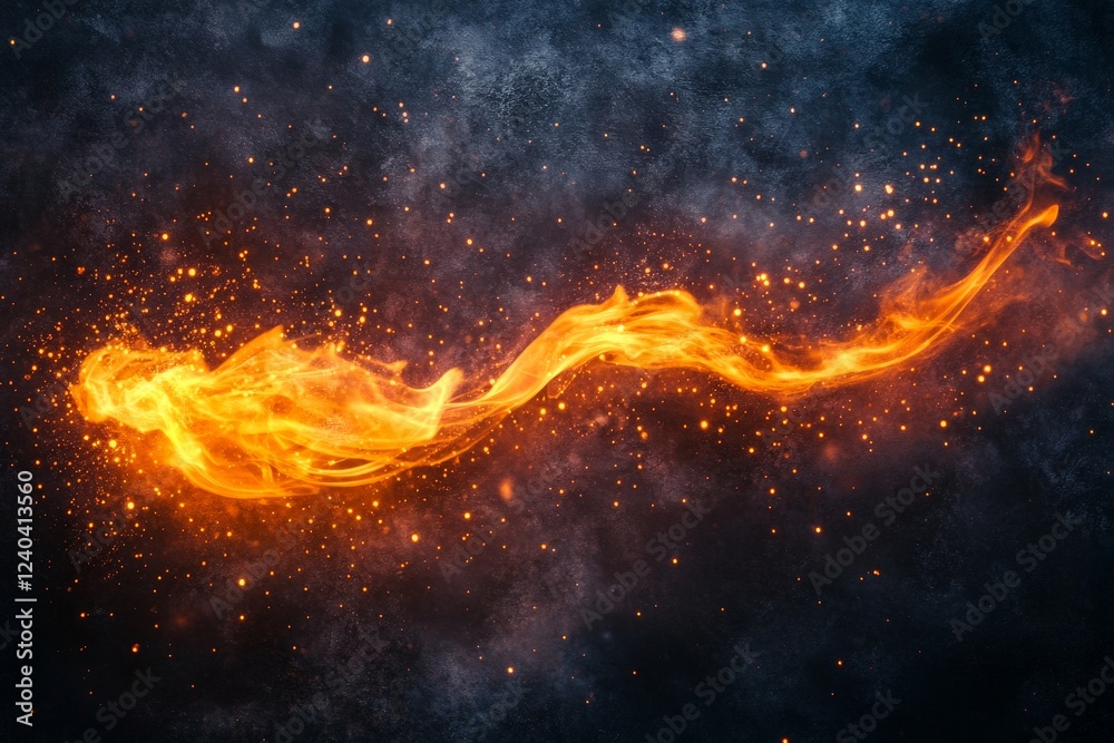 Aufkleber vibrant flame swirling through dark space in dynamic motion with glowing sparks