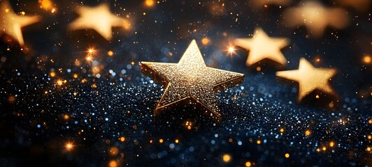 
Sparkling gold stars on black background for luxury award