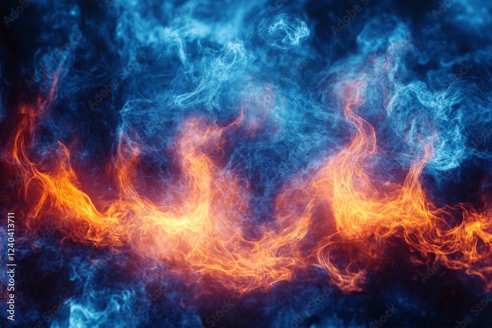 Poster colorful flames and smoke create a mesmerizing abstract visual display of orange and blue hues