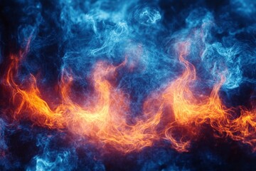 Colorful flames and smoke create a mesmerizing abstract visual display of orange and blue hues