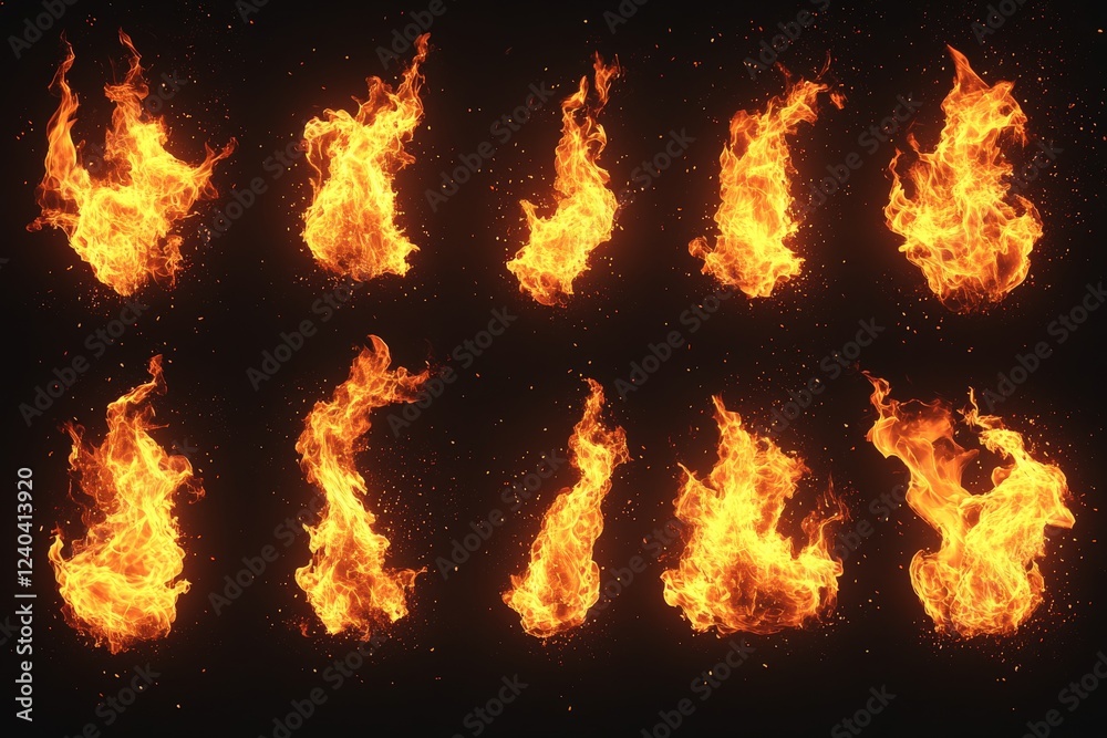 Poster vibrant flames dancing with energy in a dark setting, showcasing their dynamic forms and movement