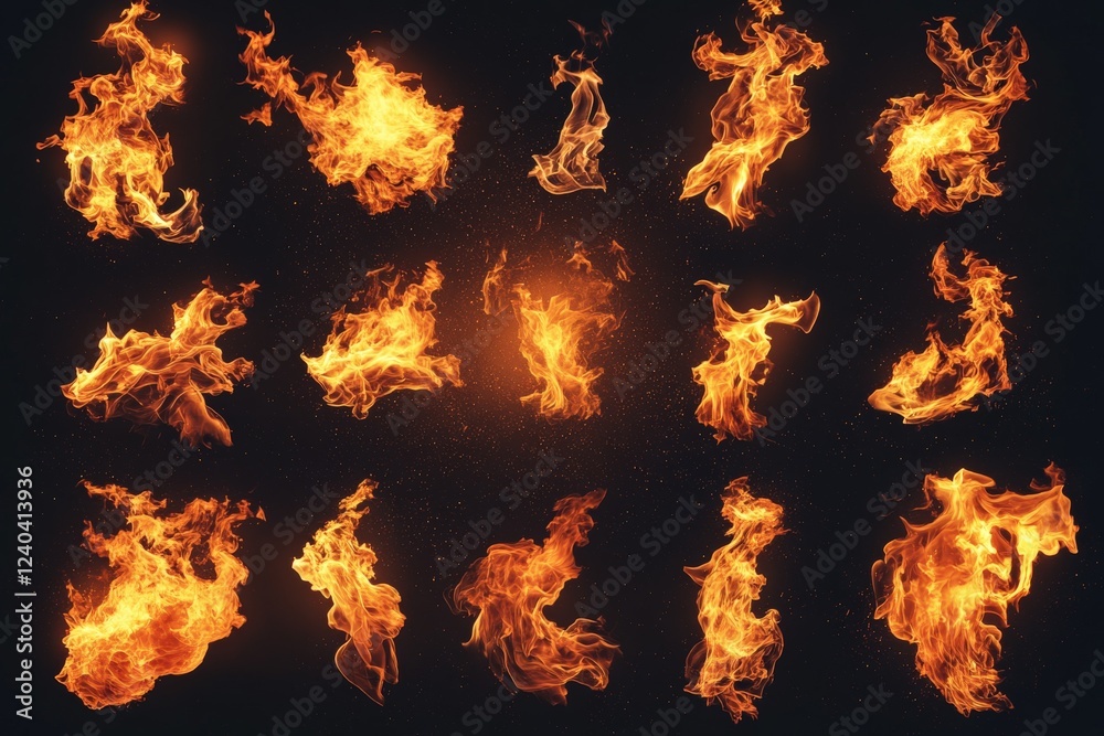 Aufkleber Various flames in dynamic poses showcasing the intricate beauty of fire in multiple forms and sizes