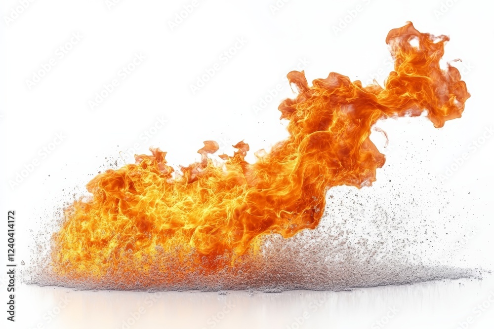 Poster Dynamic flame bursting through water vapor creating an explosive effect in a bright, focused environment
