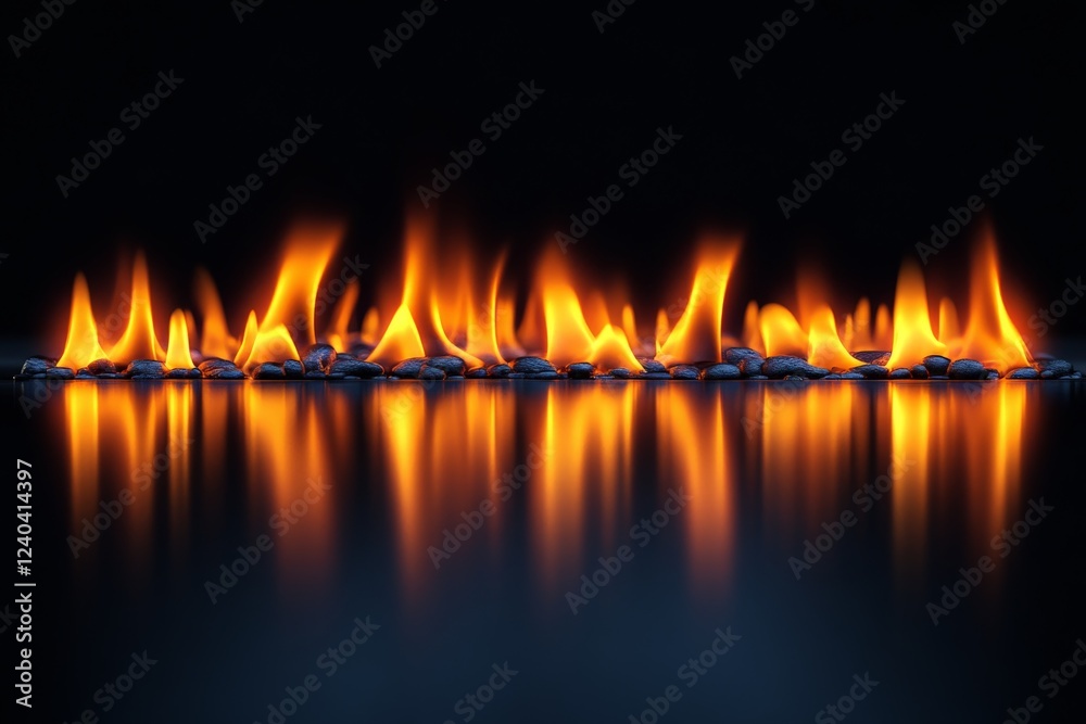 Aufkleber dancing flames reflected in a sleek surface create a warm and captivating atmosphere at night
