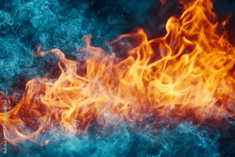 Poster dynamic fire and smoke blend showcasing vibrant colors in a surreal abstract composition