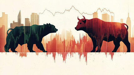 Financial stock and securities market fluctuations, bull and bear market game concept