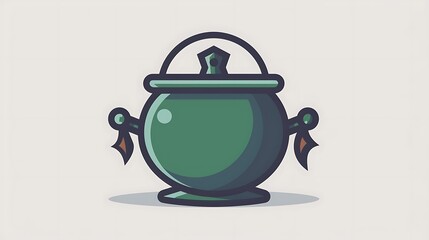 Obraz premium Clean linear icon of a Halloween cauldron, designed in a minimalist style with a deep green color.
