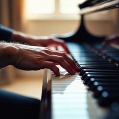 Obraz premium Fingers dancing on ivory keys, graceful motion , piano, concert, keys