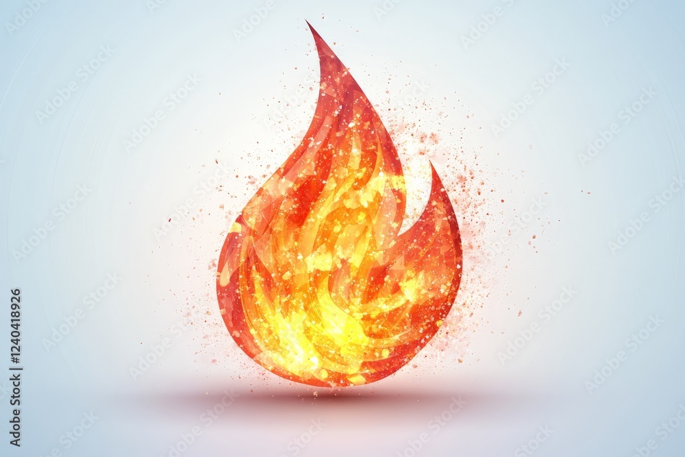 Poster Bright and vivid flame illustration with sparks and glowing elements on a light background