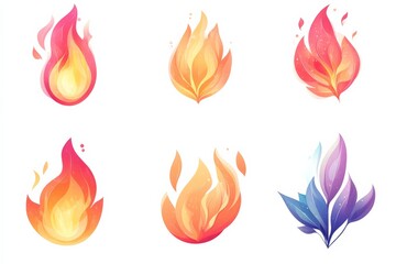 Vibrant flame illustrations showcasing various fire styles and colors with a touch of creativity and artistry