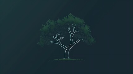 Clean linear icon of a tree, designed with simple lines and minimalistic style in dark green.,