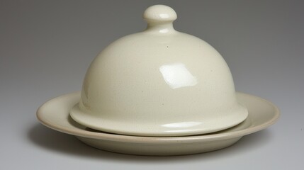 Fototapeta premium Elegant Cream-Colored Ceramic Butter Dish with Dome Lid