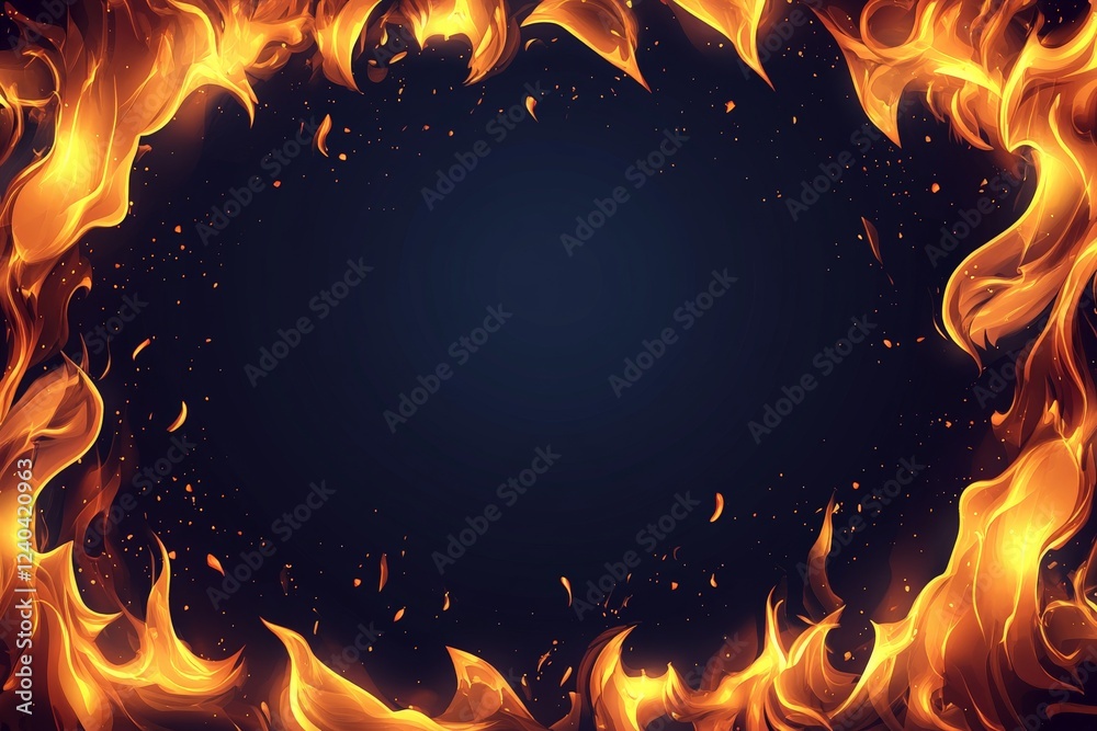 Poster Flames dance in a mesmerizing circle against a dark background creating a vibrant display of fire and light