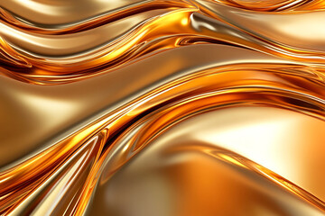 The artwork features a dynamic arrangement of shiny golden surfaces that flow elegantly in abstract shapes