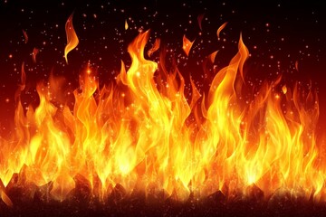 Flames dance and flicker against a dark background, creating a vibrant and intense fire display