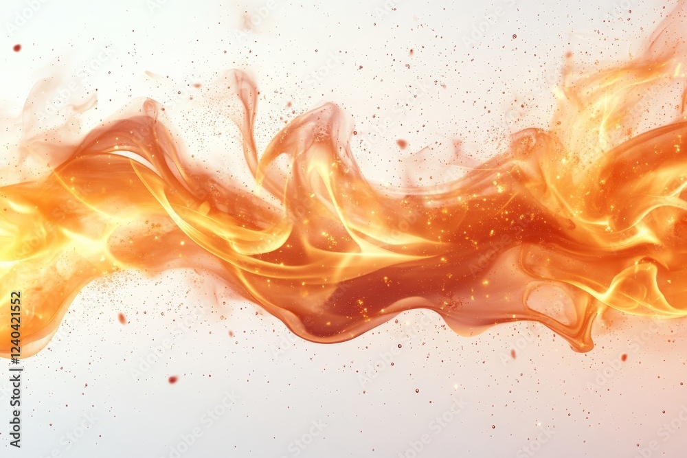 Poster Elegant and vibrant fire waves create a mesmerizing flow of warm colors and glowing particles in an abstract design
