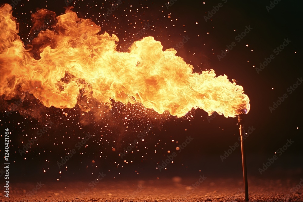 Aufkleber bright flames leaping from a torch light up the night sky with sparks and smoke in a dramatic displa