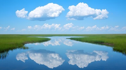 Obraz premium Serene Marsh Landscape with Cloud Reflections