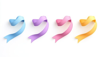 Colorful Curved Ribbons in Blue, Purple, Pink, and Yellow on White