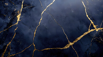 Fototapeta premium Golden veins running through dark blue marble texture
