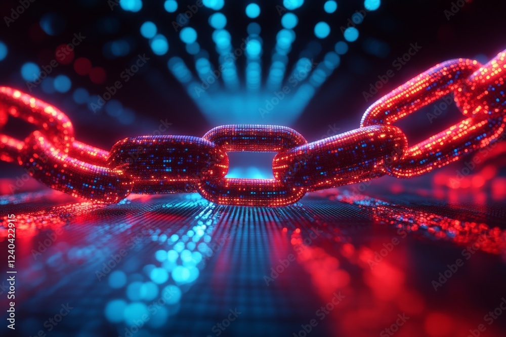 Aufkleber digital chain link amidst vibrant blue and red lights representing technology and connectivity in a 
