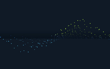 Abstract Digital Wave with Blue and Green Dots on Dark Background