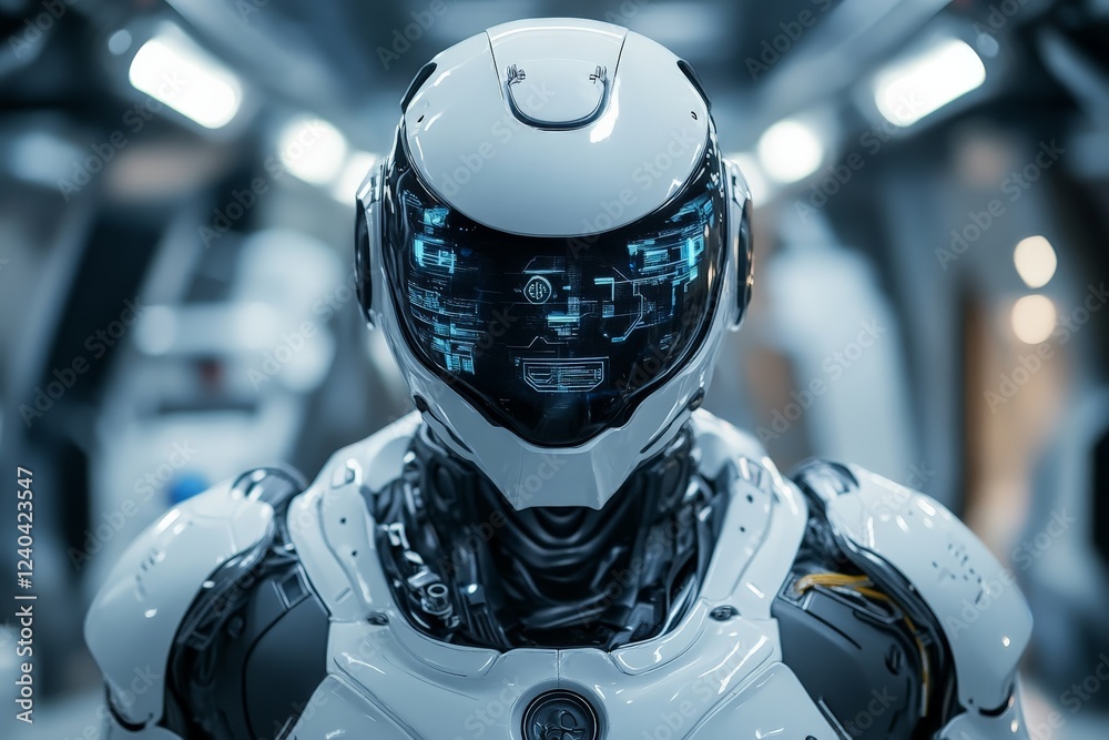 Leinwandbilder advanced humanoid robot with digital interface in futuristic space environment during exploration mi