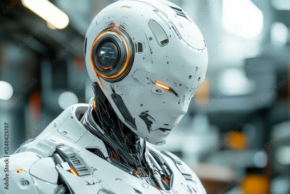 Aufkleber Advanced humanoid robot displaying intricate design and technology in a modern setting
