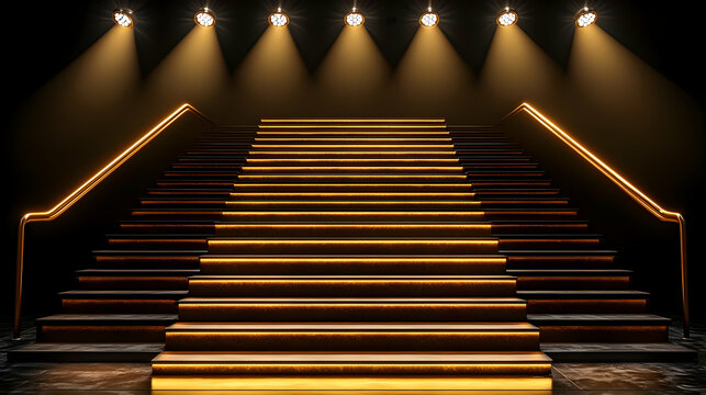 Illuminated Staircase Gold steps leading to a stage