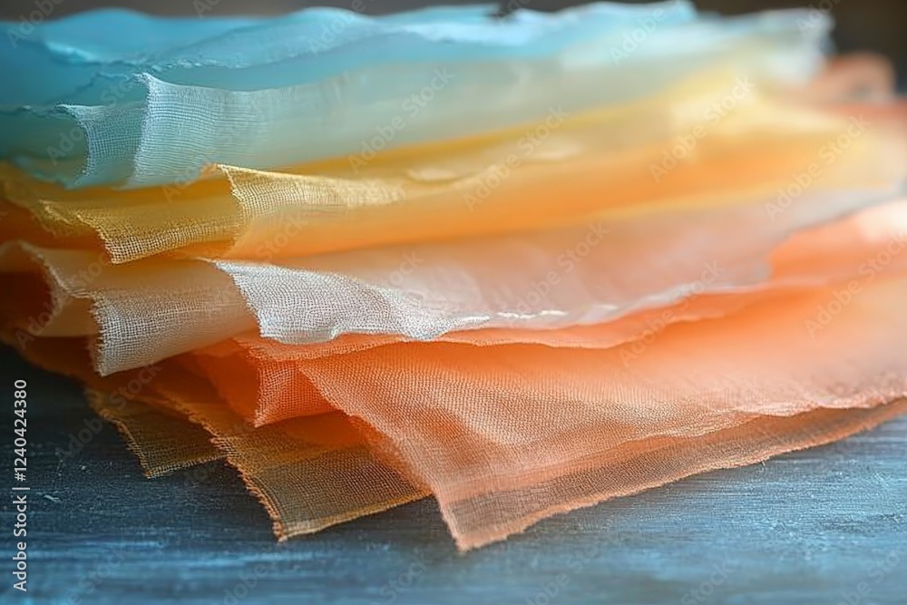 Poster Brightly colored textile fabrics layered together showcase vibrant hues and textures for various craft projects