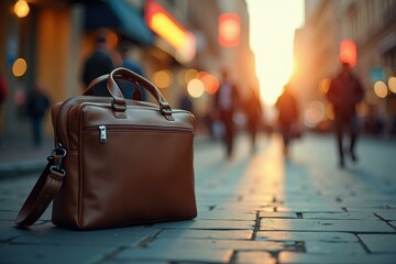 Obraz premium Vegan leather bag Weekender Closet suitcase Creator marketplace Digital nomad taxes Dropshipping Welcome pickups Away travel Nomadlist We work remotely Brown briefcase with handles and shoulder strap