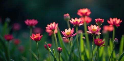 Fototapeta premium Soft focus of wild onion flowers on a dark background, garden, natural