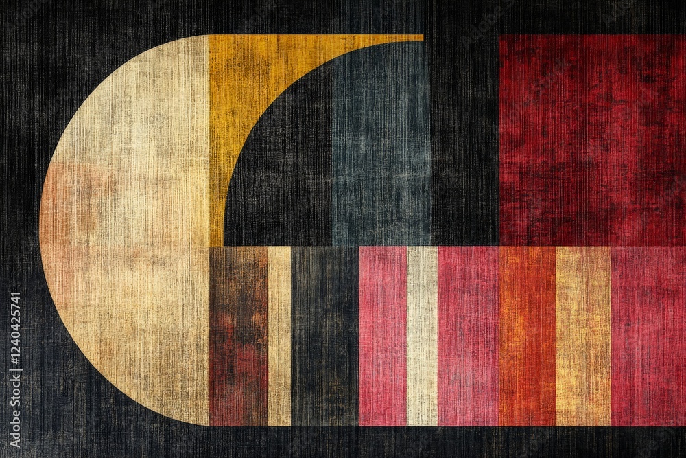 Poster abstract geometric art featuring vibrant shapes and textures in contrasting colors and patterns