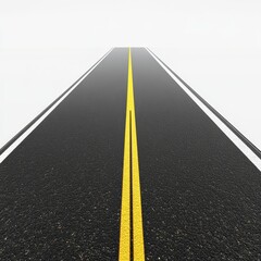 Empty Road Leading to Foggy Horizon with Yellow Center Line