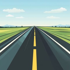 Long Stretch of Open Road Under Clear Blue Sky with Minimal Clouds