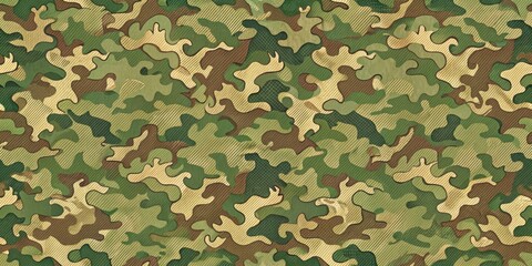Fototapeta premium Hunting camouflage pattern with a vintage retro style and earthy tones on a muted green background , vintage hunting