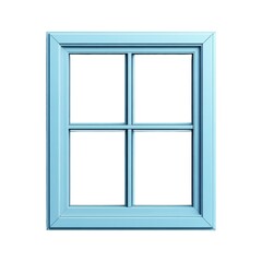 Light Blue Window Frame with Four Panes, Isolated on White Background Cutout