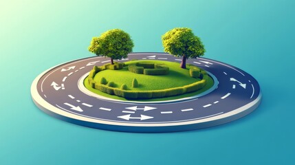 Green Roundabout with Trees and Grass in Vibrant 3D Style