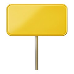 Blank Yellow Sign on a Metal Post, Isolated on White Background Cutout