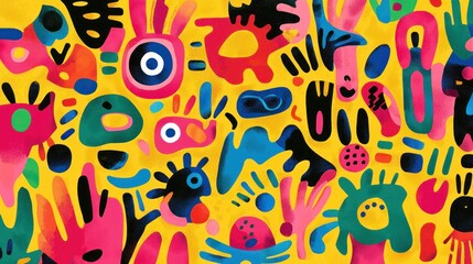 An artistic illustration of fun shapes in bright colors and playful designs.