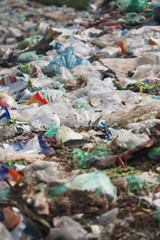 Obraz premium Plastic waste littering a natural landscape in daylight