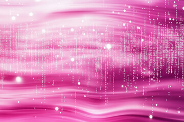 Fototapeta premium A smooth pink metallic gradient flows seamlessly, enhanced by delicate binary digits cascading downward, evoking a sense of digital innovation and creativity in a vibrant setting