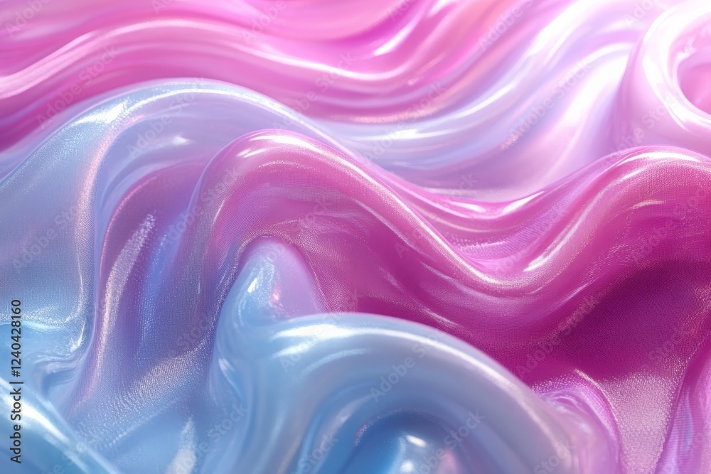 Poster Colorful wave patterns create a stunning visual effect with pink and blue hues flowing together in a smooth manner