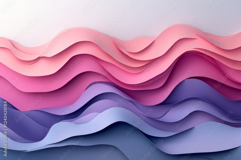 Poster colorful wavy paper design with layers of pink and purple shades creating a modern artistic backgrou
