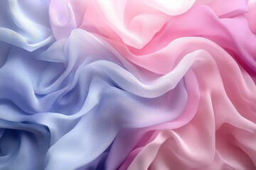 Fototapeta premium Soft pastel silk fabric with gentle waves in shades of pink and blue creating an elegant and soothing texture