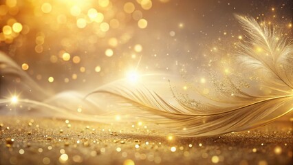 Obraz premium Golden Feather on Sparkling Surface A Luxurious, Elegant, and Dreamlike Abstract Background